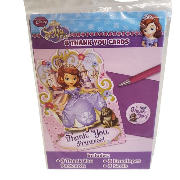 Disney Princess Sofia the First Thank You Cards Envelopes Stickers 8 Pack Cards - Picture 6 of 6